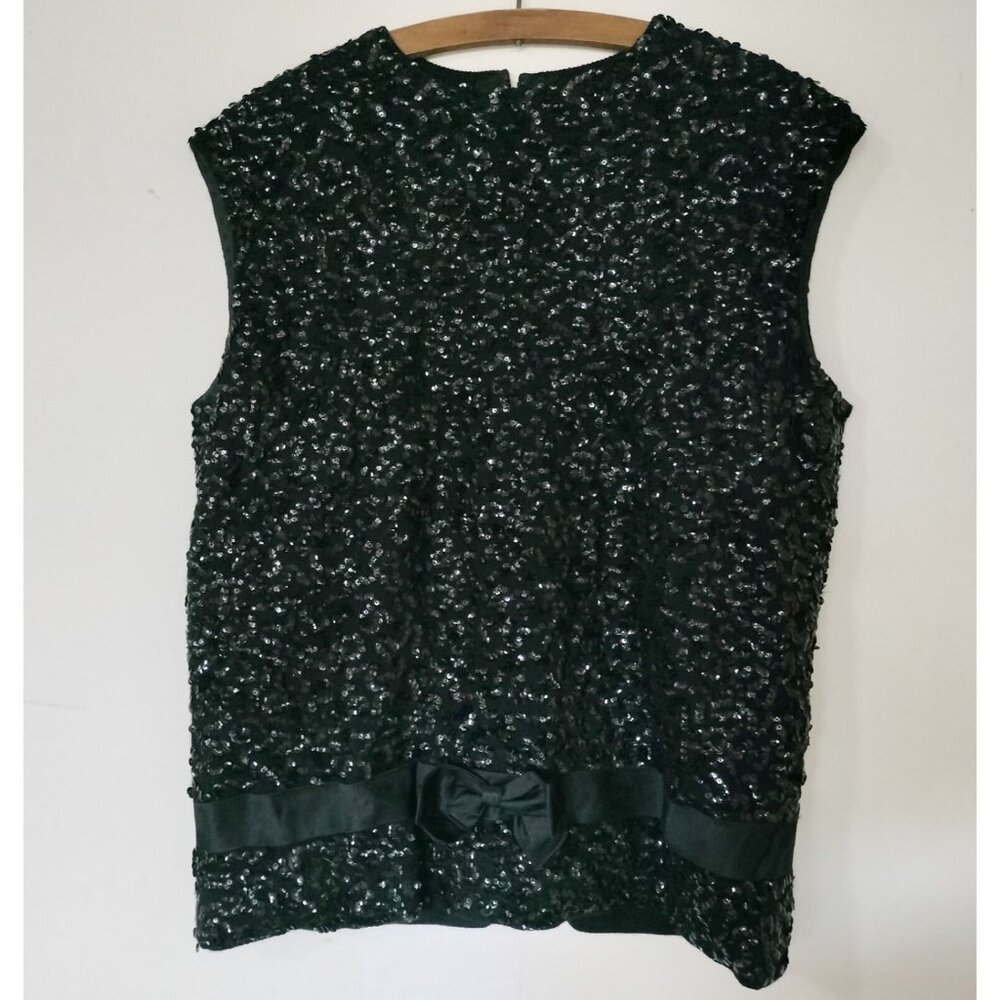 Bruce Arnold 1960s Black Sequin Angora Sweater Vest Shell Tank Top 16 Bow